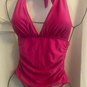 Elegant Pink Halter One-Piece Swimsuit